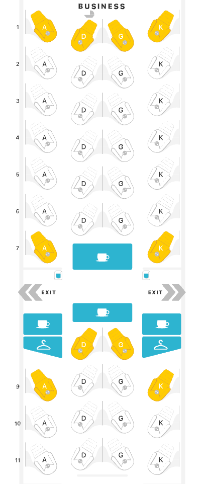 A map of business class seats, courtesy of SeatGuru.com